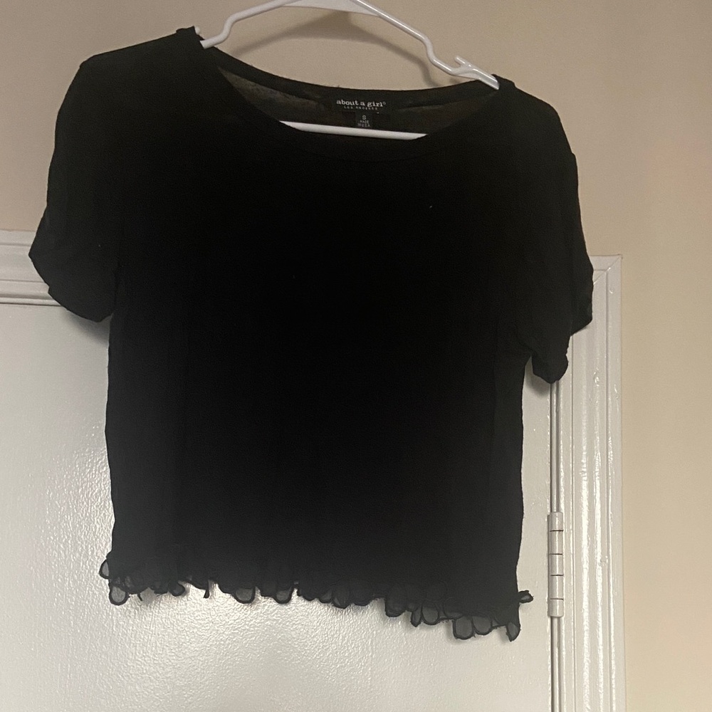 Black Top with Floral Hem